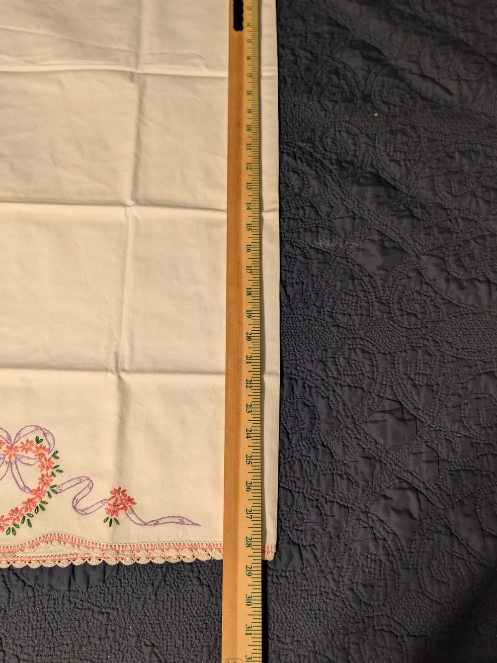 Embroidered Heart Floral Pillowcases - Cream with Pink & Green